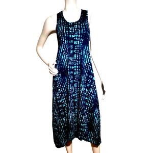 H Halston Studio XS Blue Tie Dye Sleeveless Maxi Dress 100% Cotton